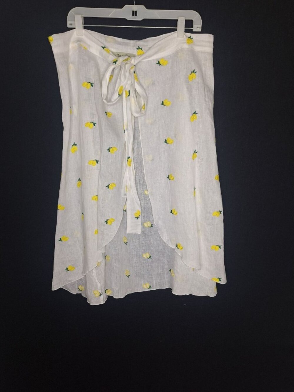 💙 Puro Lino Italy 100% Linen Lemon Embroidered Wrap Size M/L Beach Cover Up Ski